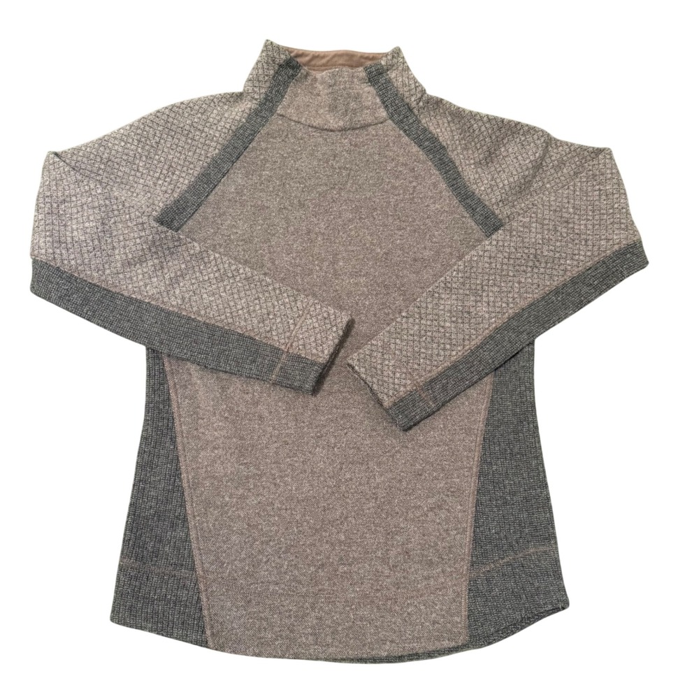 PrAna Women's Mock Neck Sweater Pullover Textured‎ Knit Grey Taupe Medium
